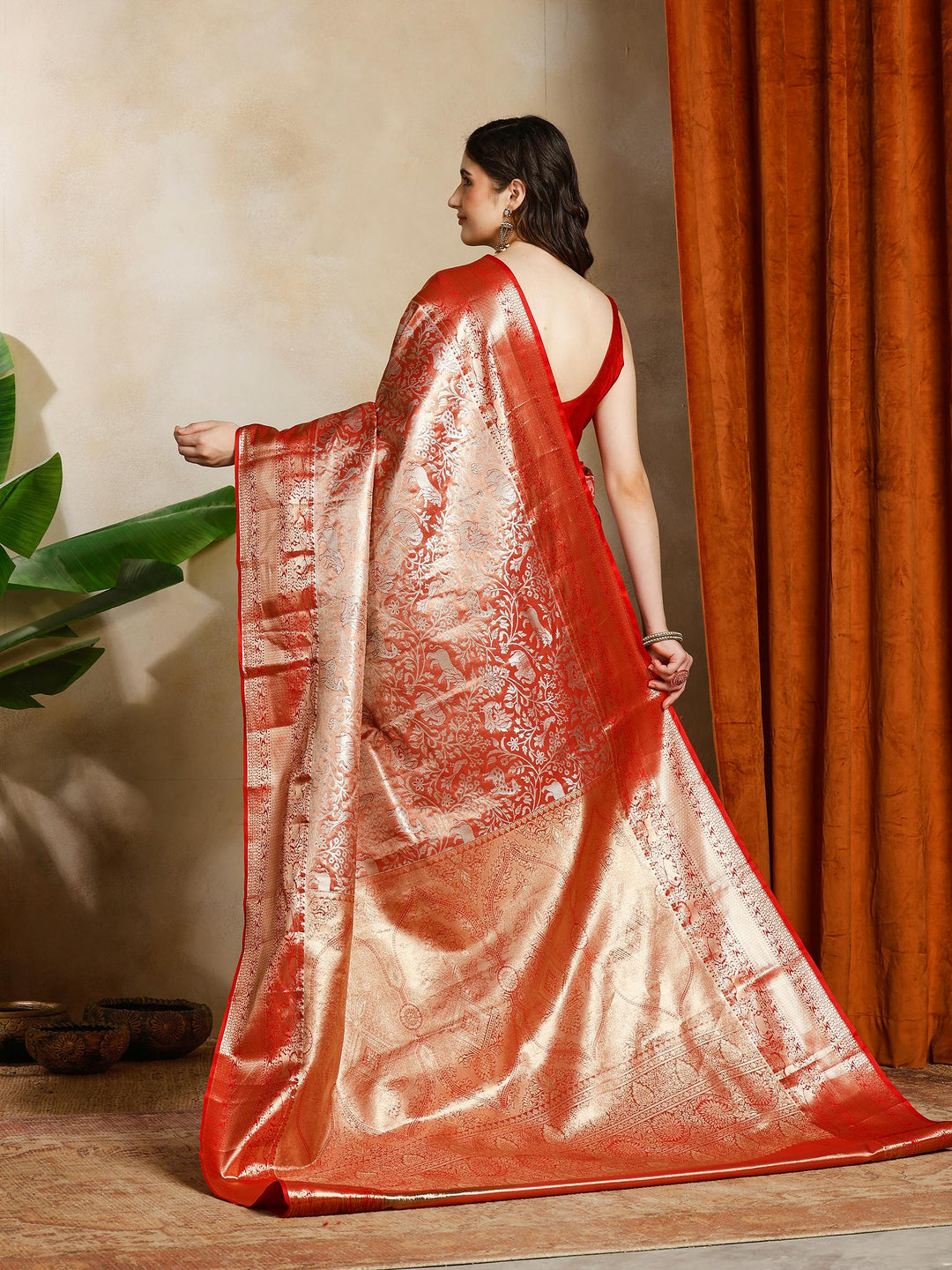 Rust Kalamkari Woven Design Art Silk Saree