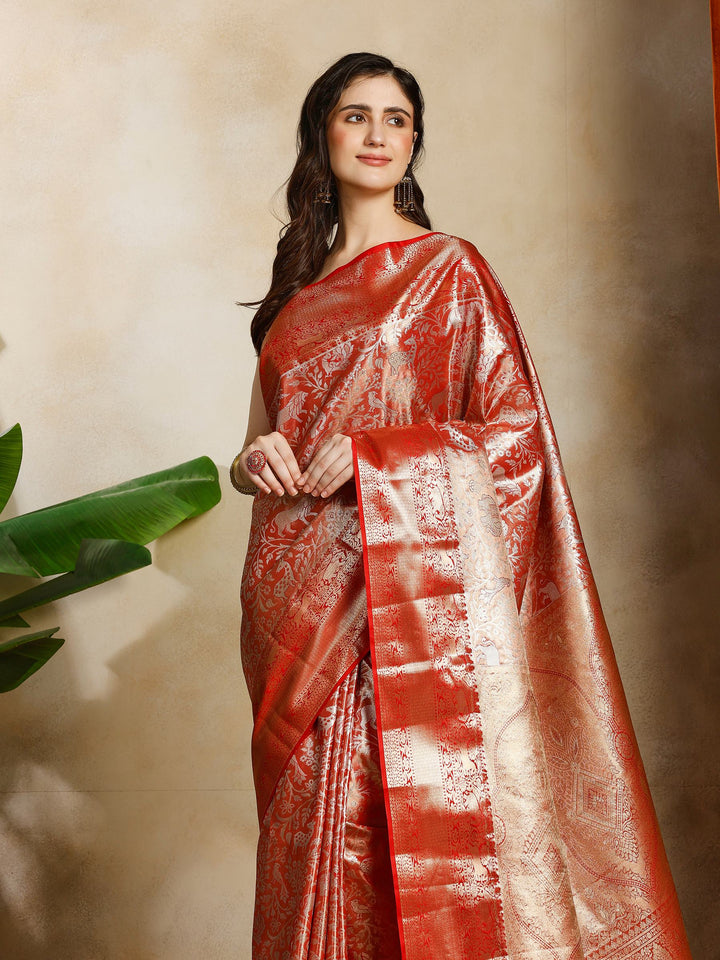 Rust Kalamkari Woven Design Art Silk Saree