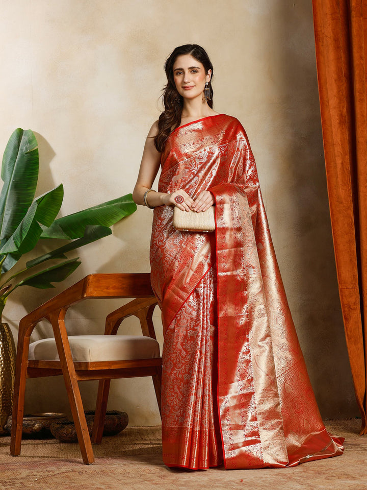 Rust Kalamkari Woven Design Art Silk Saree