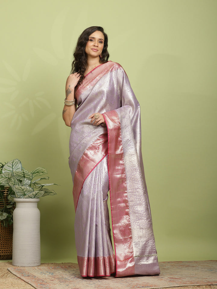 Lavender Woven Design Art Silk Saree