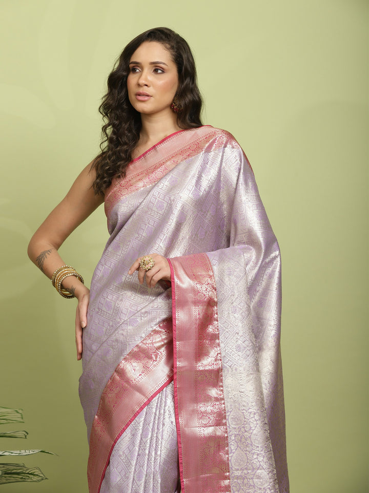 Lavender Woven Design Art Silk Saree