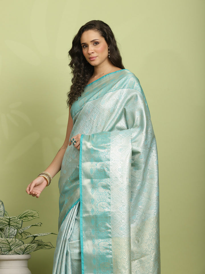 Sea Green Woven Design Art Silk Saree