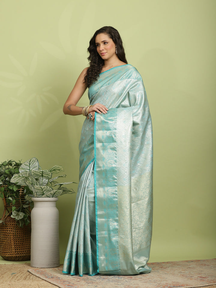 Sea Green Woven Design Art Silk Saree