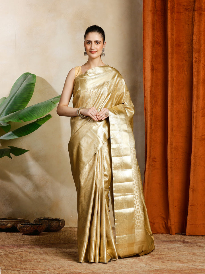 Beige Kalamkari Woven Design Art Silk Saree