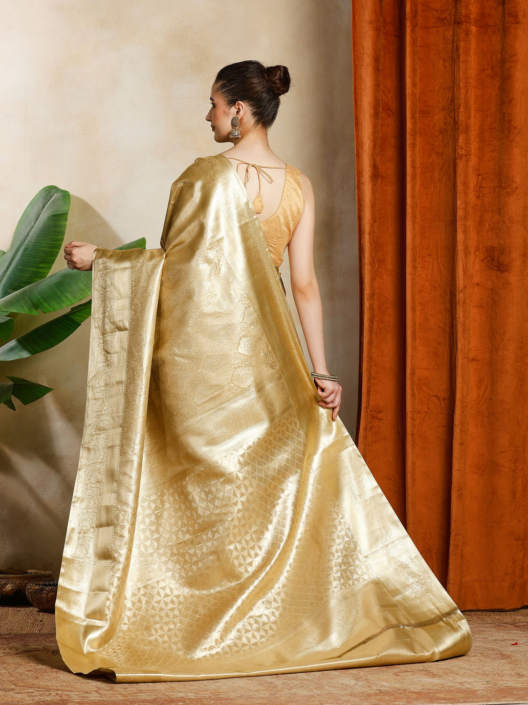 Beige Kalamkari Woven Design Art Silk Saree