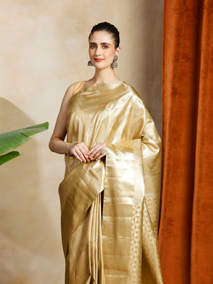 Beige Kalamkari Woven Design Art Silk Saree