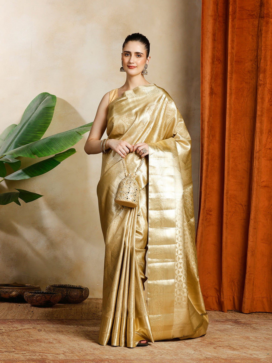 Beige Kalamkari Woven Design Art Silk Saree