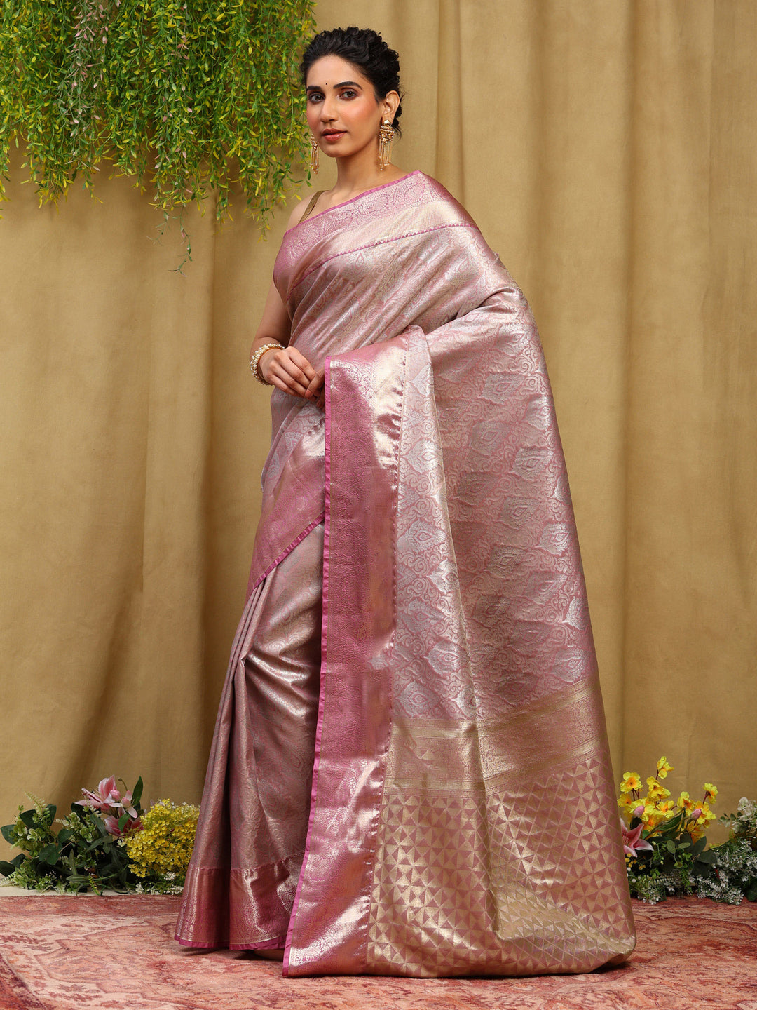 Dusty Pink Kalamkari Woven Design Art Silk Saree