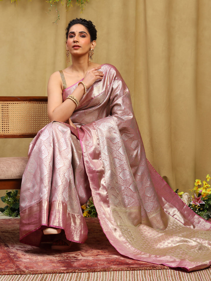Dusty Pink Kalamkari Woven Design Art Silk Saree