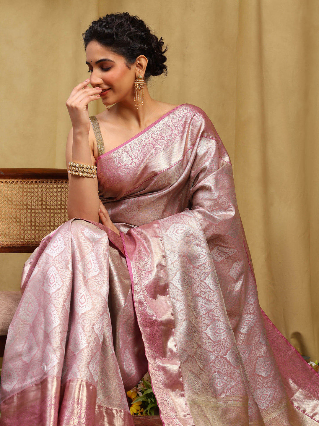 Dusty Pink Kalamkari Woven Design Art Silk Saree