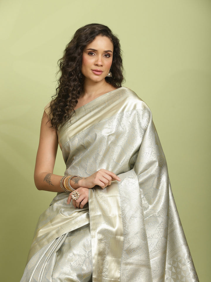 Grey Woven Design Art Silk Saree