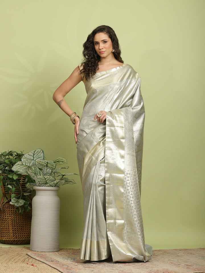 Grey Woven Design Art Silk Saree