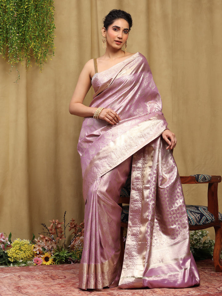 Lavender Kalamkari Woven Design Art Silk Saree