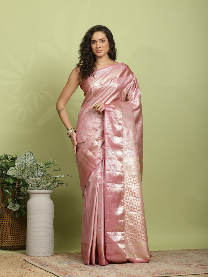 Pink Woven Design Art Silk Saree