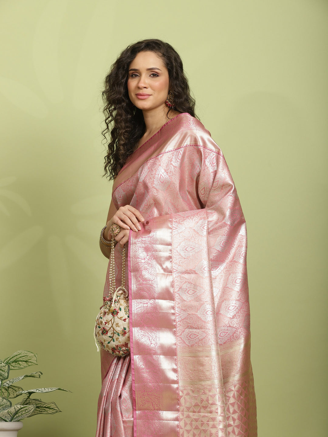 Pink Woven Design Art Silk Saree