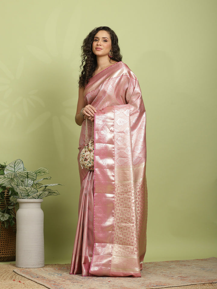 Pink Woven Design Art Silk Saree