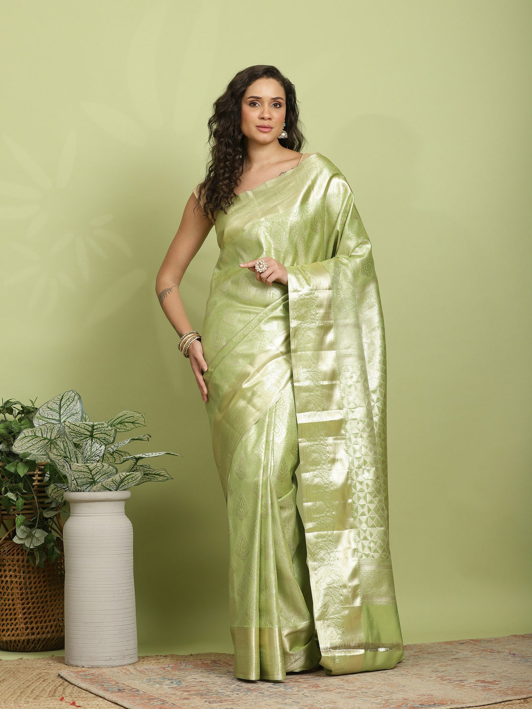 Pista Green Woven Design Art Silk Saree