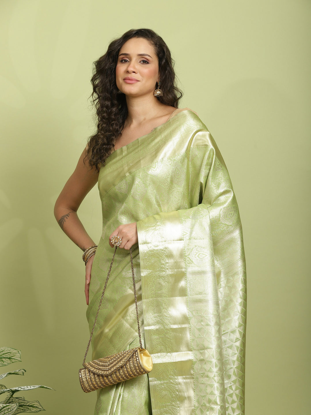 Pista Green Woven Design Art Silk Saree