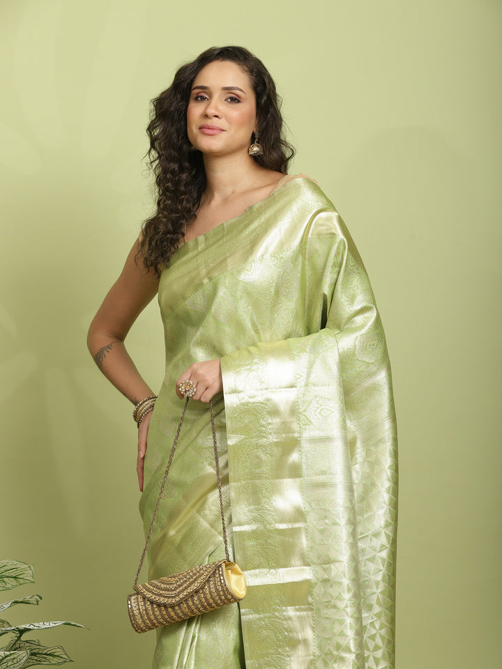Pista Green Woven Design Art Silk Saree