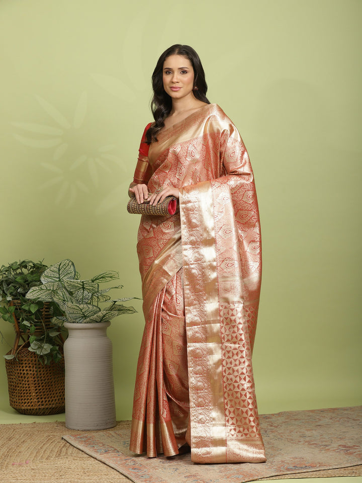 Rust Woven Design Art Silk Saree