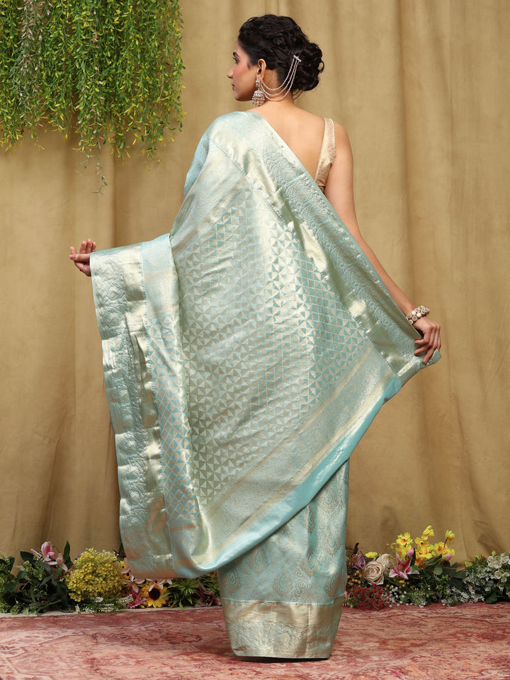 Sky Blue Kalamkari Woven Design Art Silk Saree