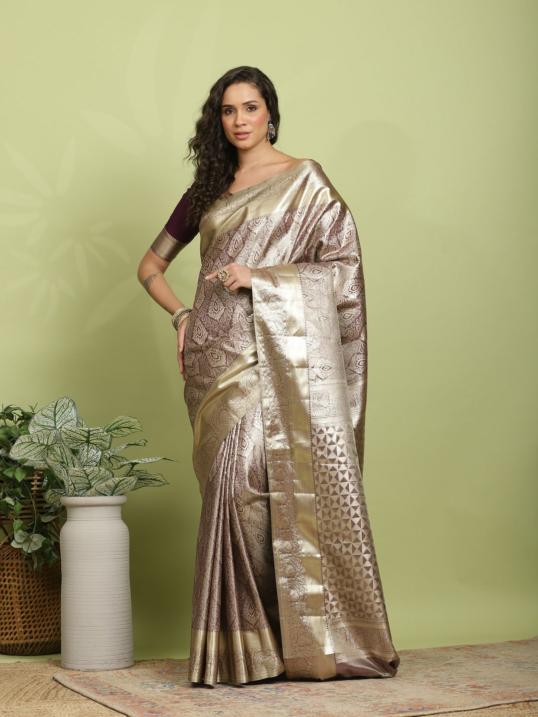 Wine Woven Design Art Silk Saree
