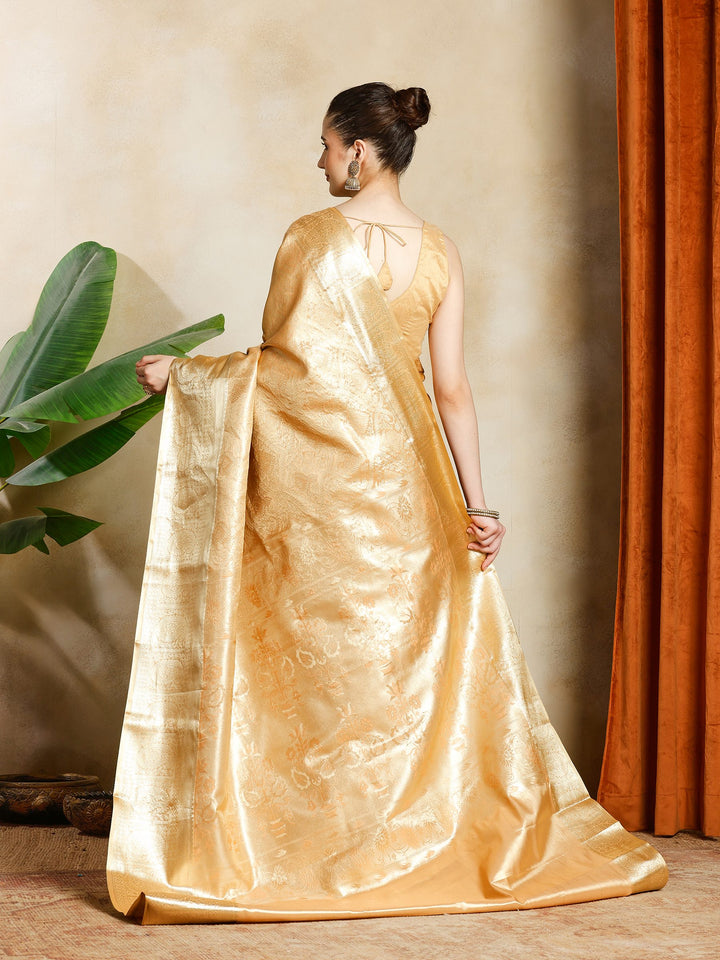 Peach Kalamkari Woven Design Art Silk Saree