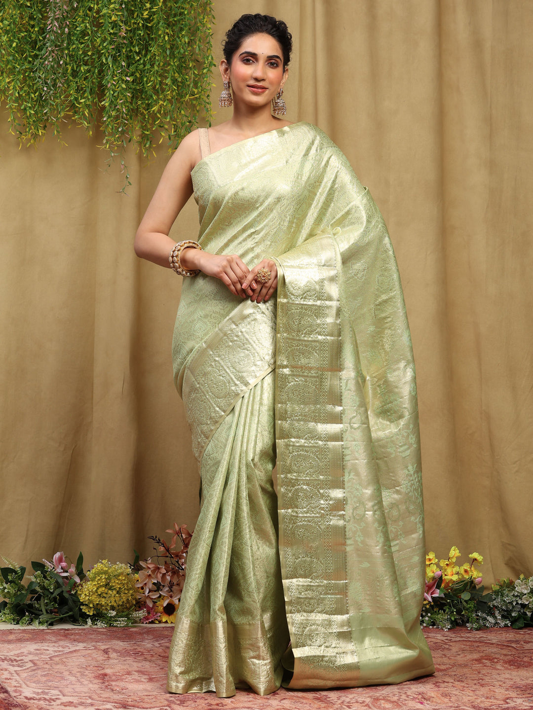 Pista Green Kalamkari Woven Design Art Silk Saree