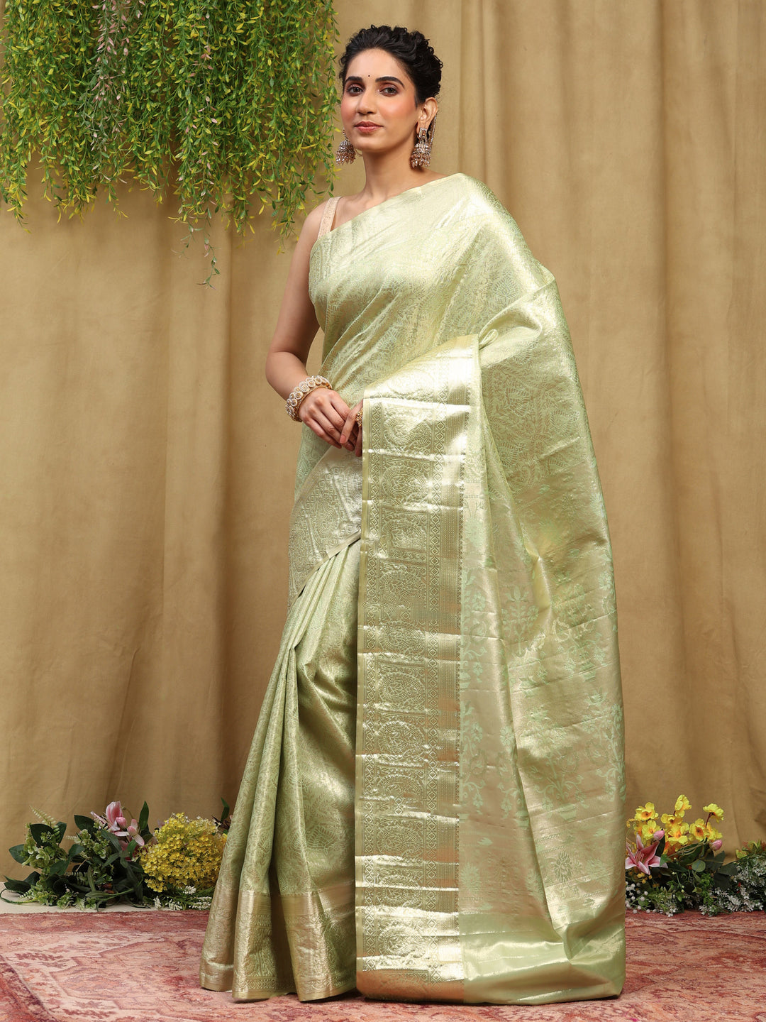 Pista Green Kalamkari Woven Design Art Silk Saree