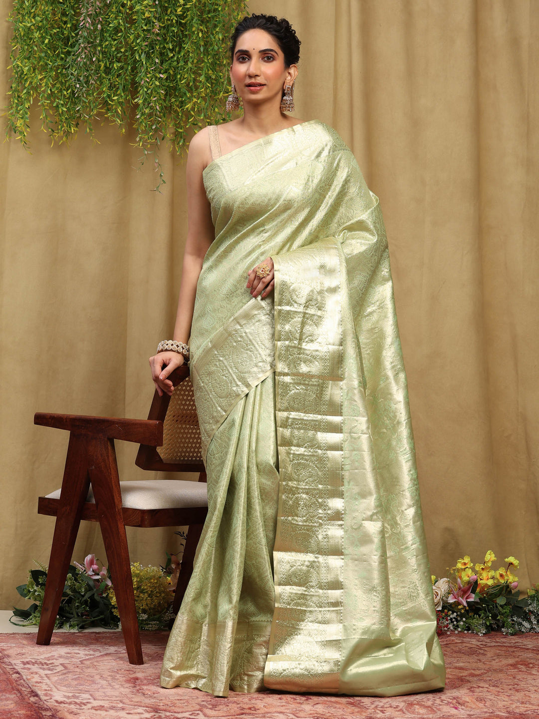 Pista Green Kalamkari Woven Design Art Silk Saree