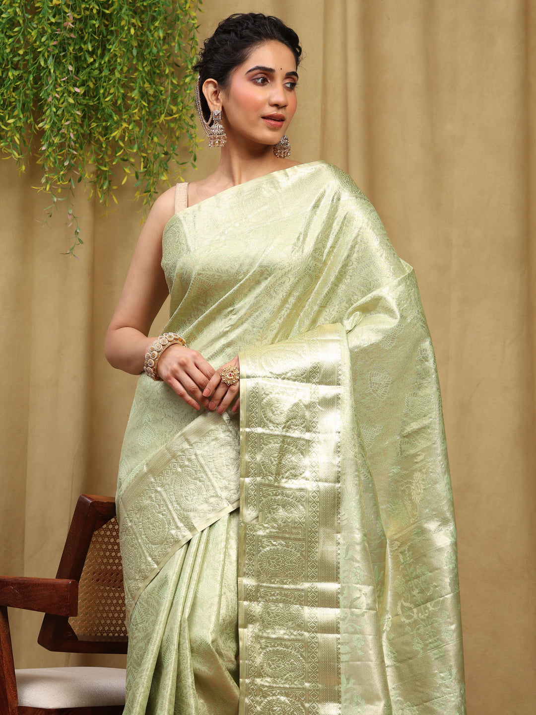 Pista Green Kalamkari Woven Design Art Silk Saree