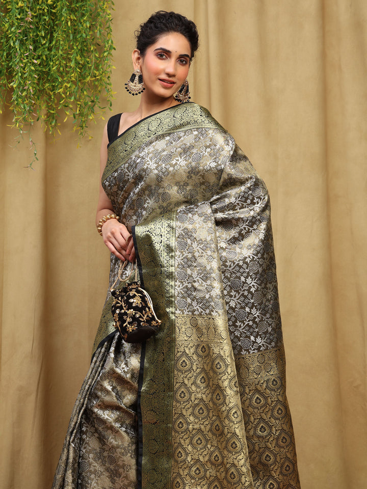 Black Woven Design Art Silk Saree