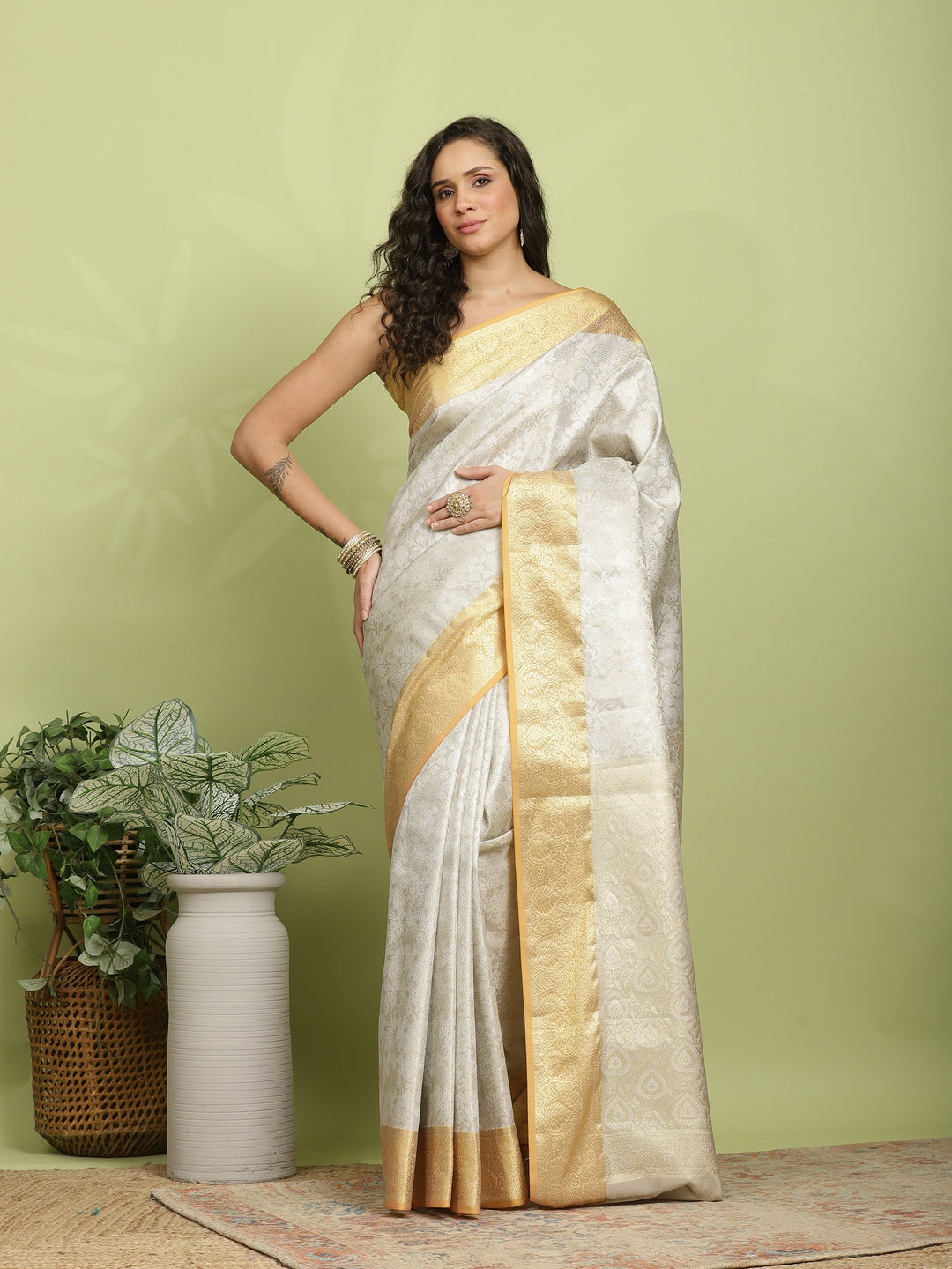 Grey Woven Design Art Silk Saree