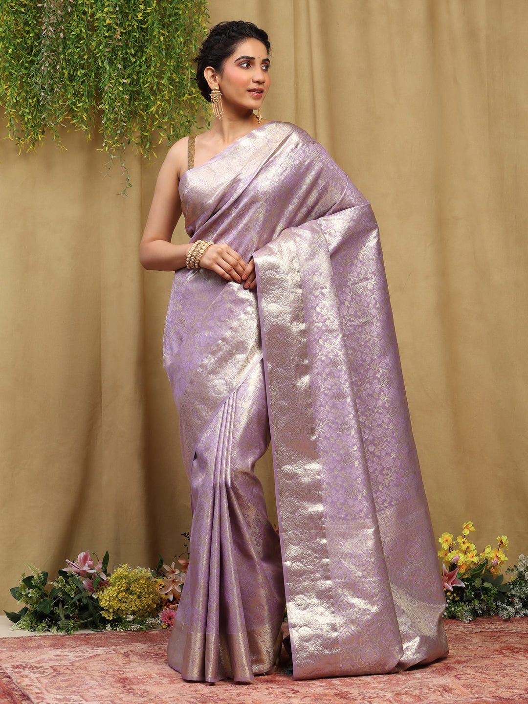 Lavender Kalamkari Woven Design Art Silk Saree