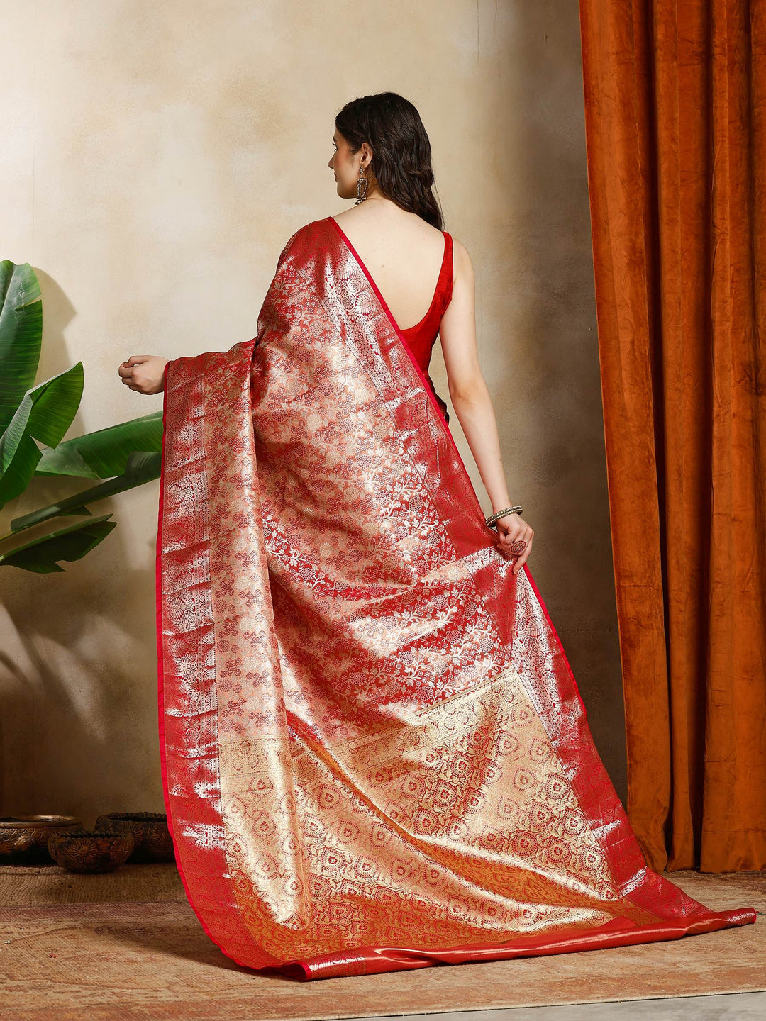 Rani Kalamkari Woven Design Art Silk Saree