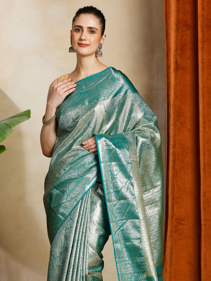 Green Kalamkari Woven Design Art Silk Saree