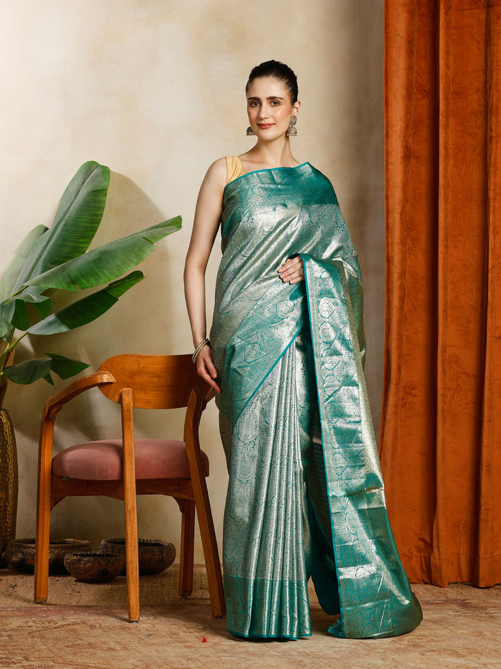 Green Kalamkari Woven Design Art Silk Saree
