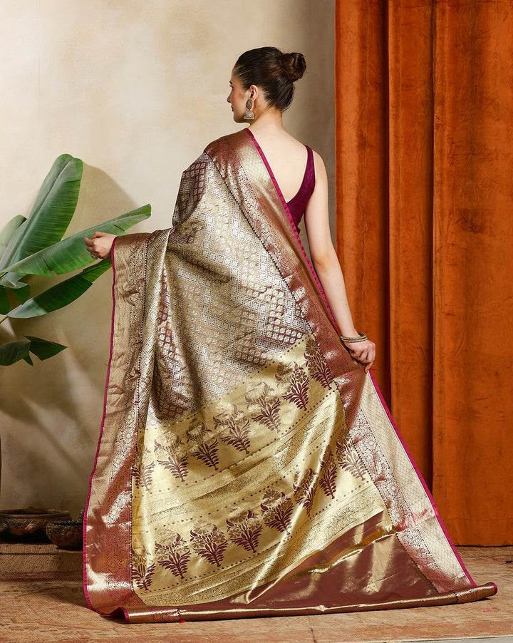 Wine Kalamkari Woven Design Art Silk Saree