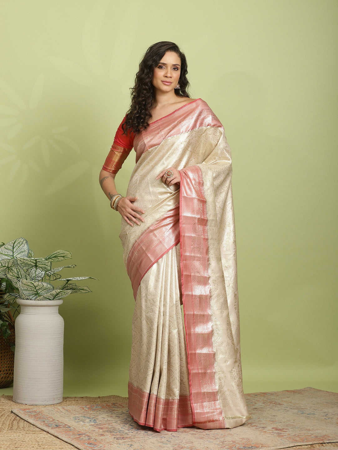 Beige Woven Design Art Silk Saree