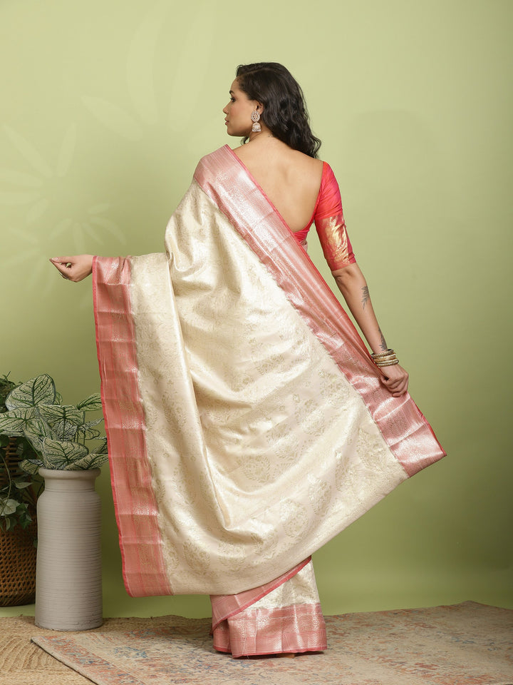Beige Woven Design Art Silk Saree