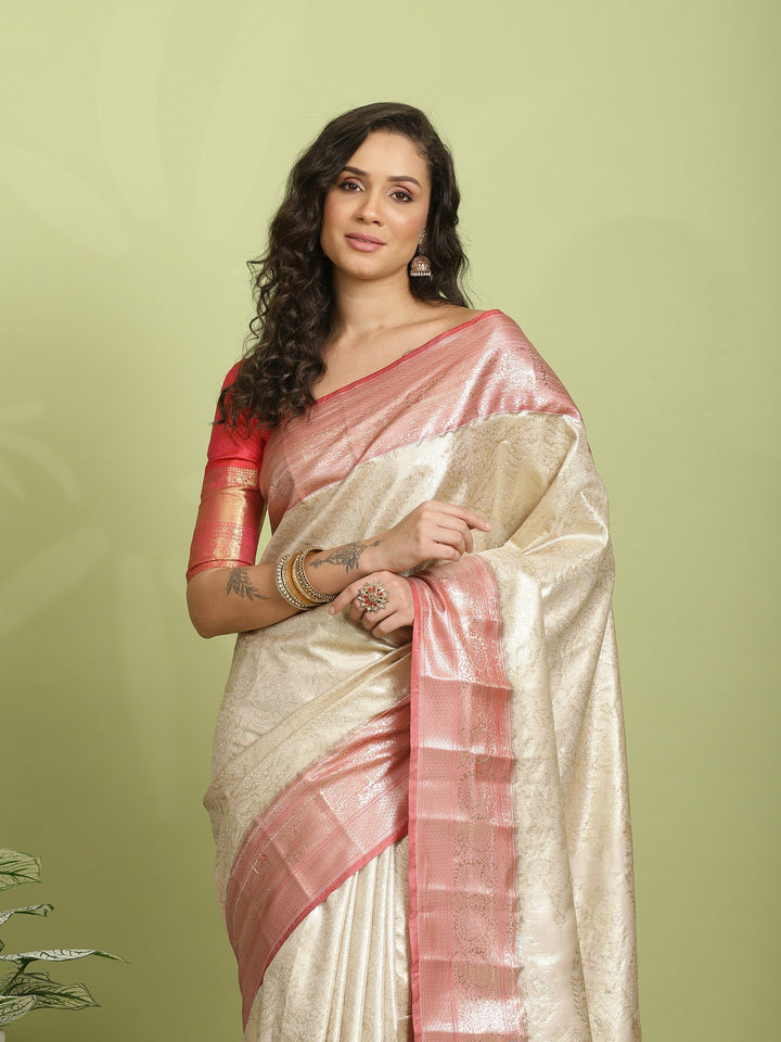 Beige Woven Design Art Silk Saree