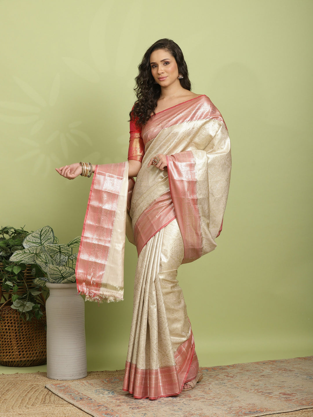 Beige Woven Design Art Silk Saree