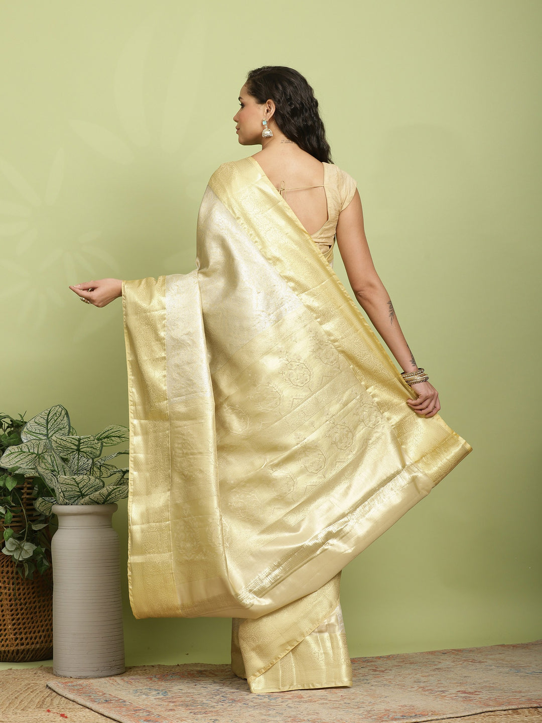 Golden Beige Woven Design Art Silk Saree