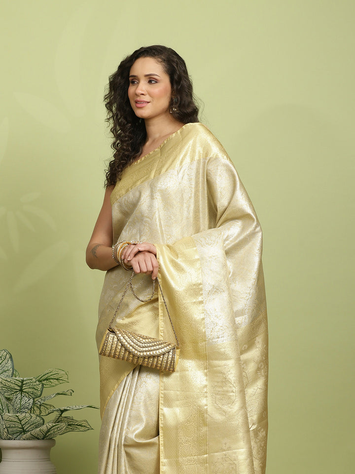 Golden Beige Woven Design Art Silk Saree