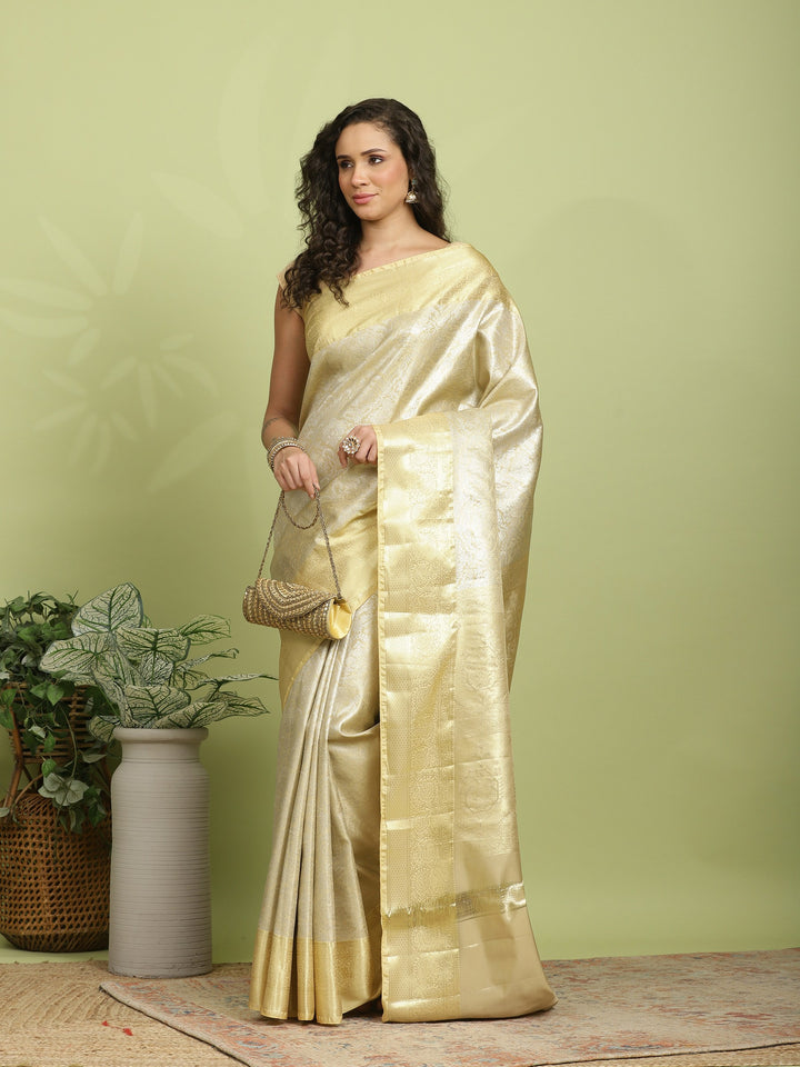 Golden Beige Woven Design Art Silk Saree