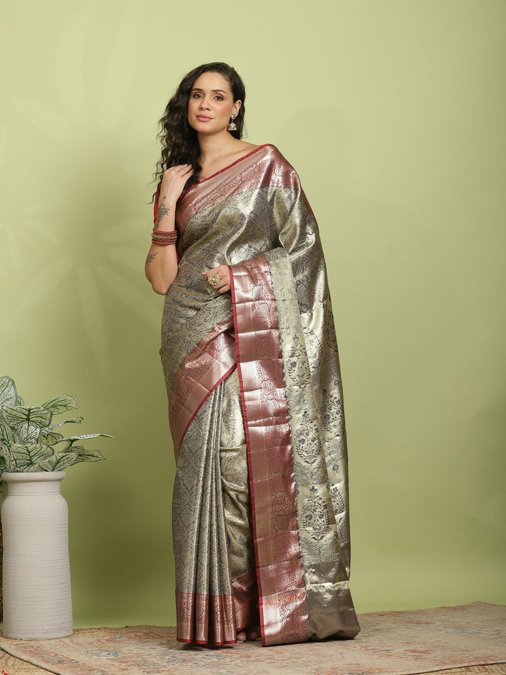 Grey Woven Design Art Silk Saree