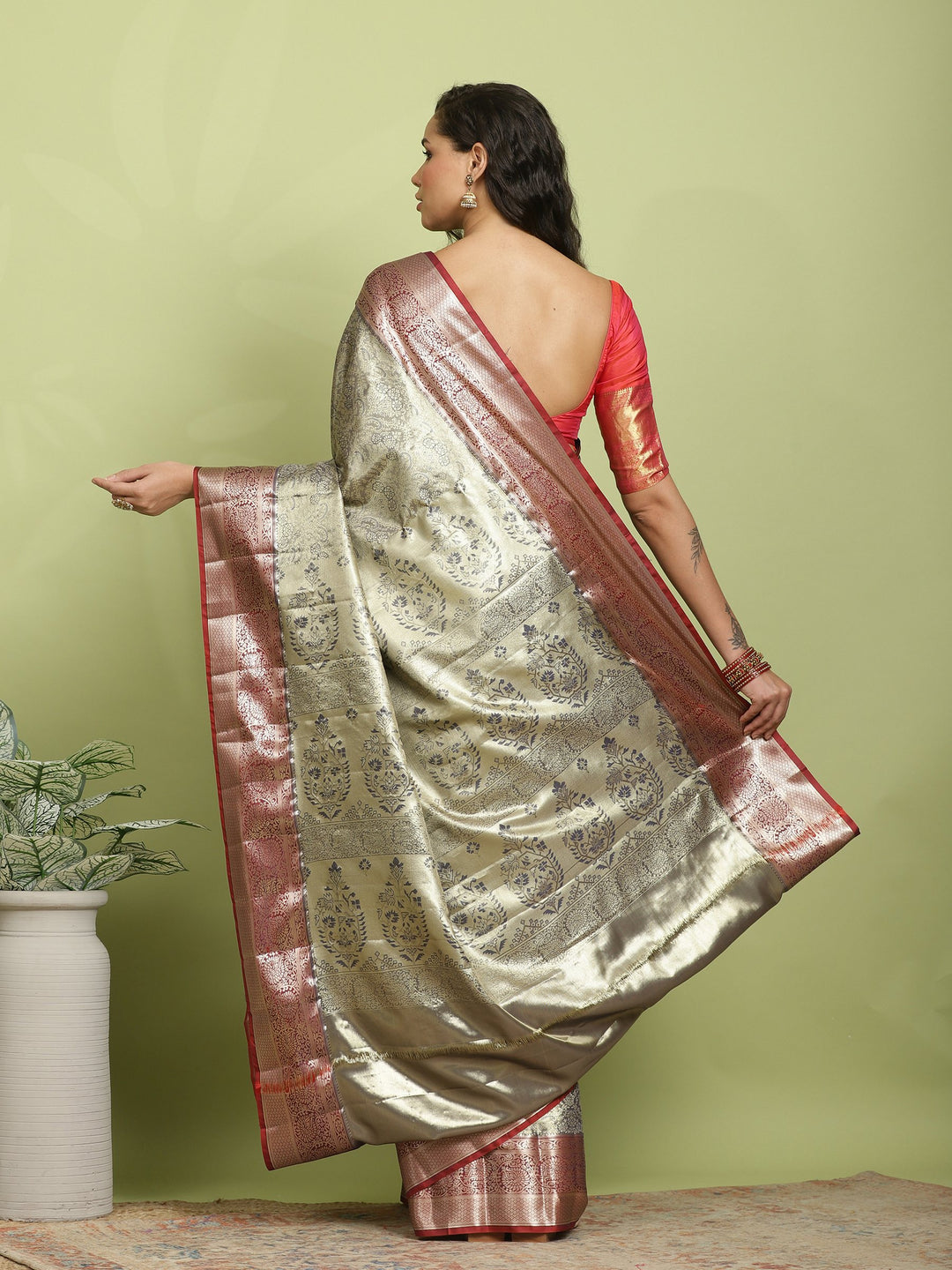 Grey Woven Design Art Silk Saree