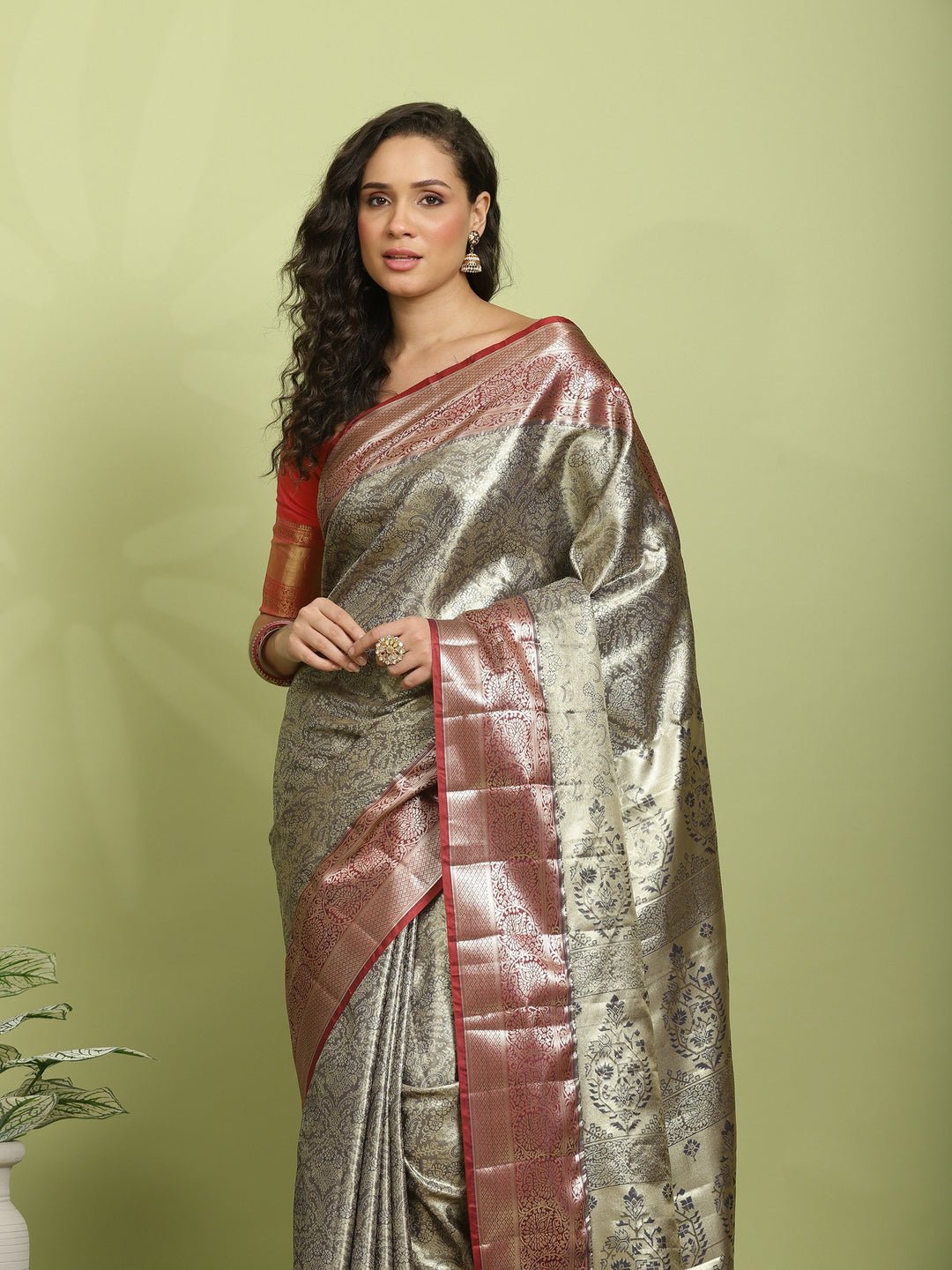 Grey Woven Design Art Silk Saree