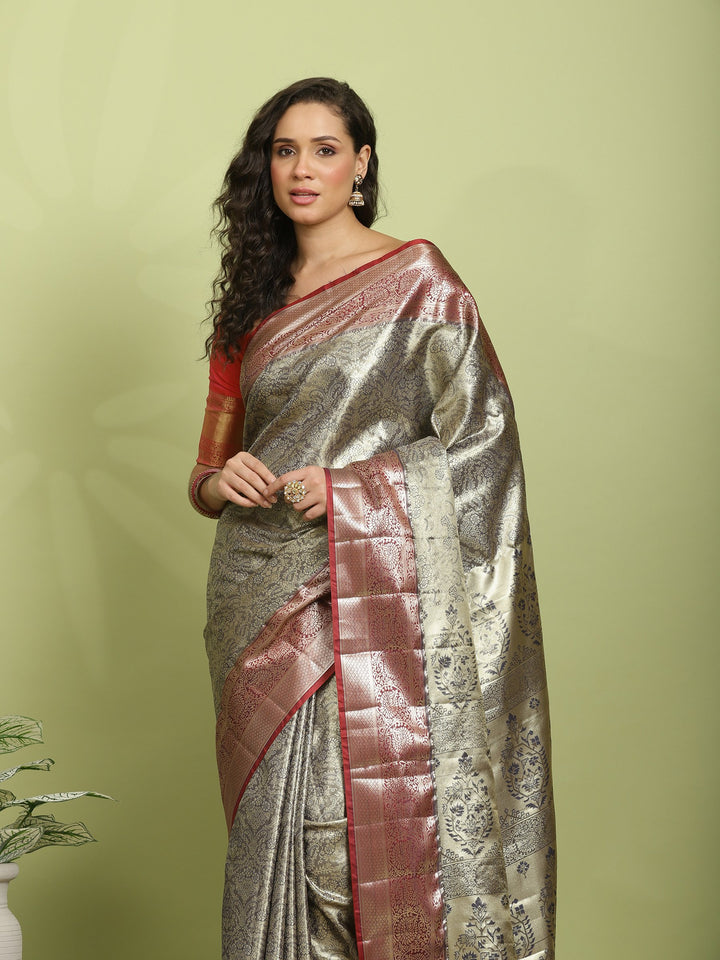 Grey Woven Design Art Silk Saree