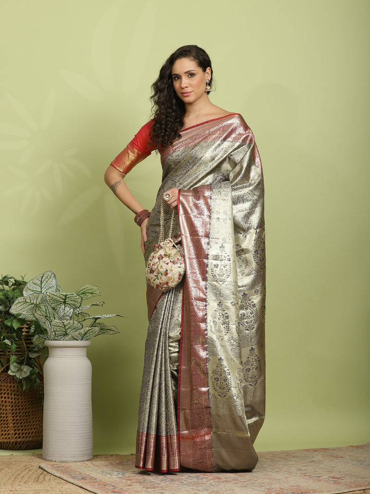 Grey Woven Design Art Silk Saree